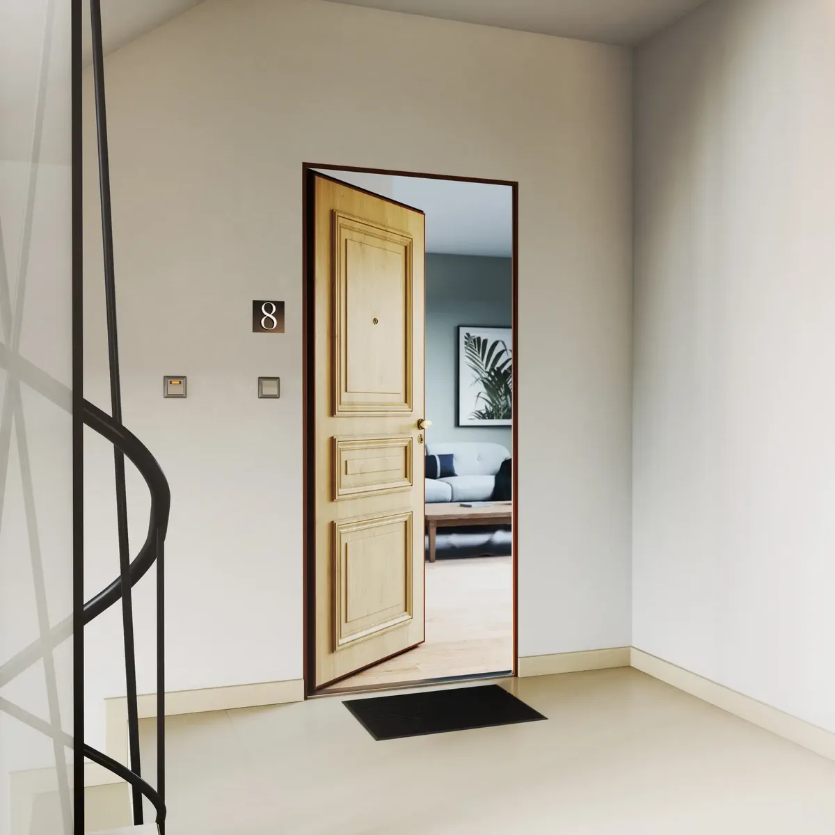 Porte blindée Picard Diamant 10 installée dans une entrée d'appartement